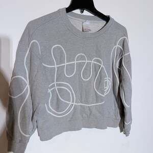 X-PANDA Code Art Grey Crewneck Sweatshirt with White Rope Applique